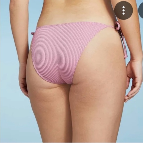 Juniors' Xhilaration pink Metallic Ribbed Cheeky String Bikini Bottom side tie - Picture 2 of 4